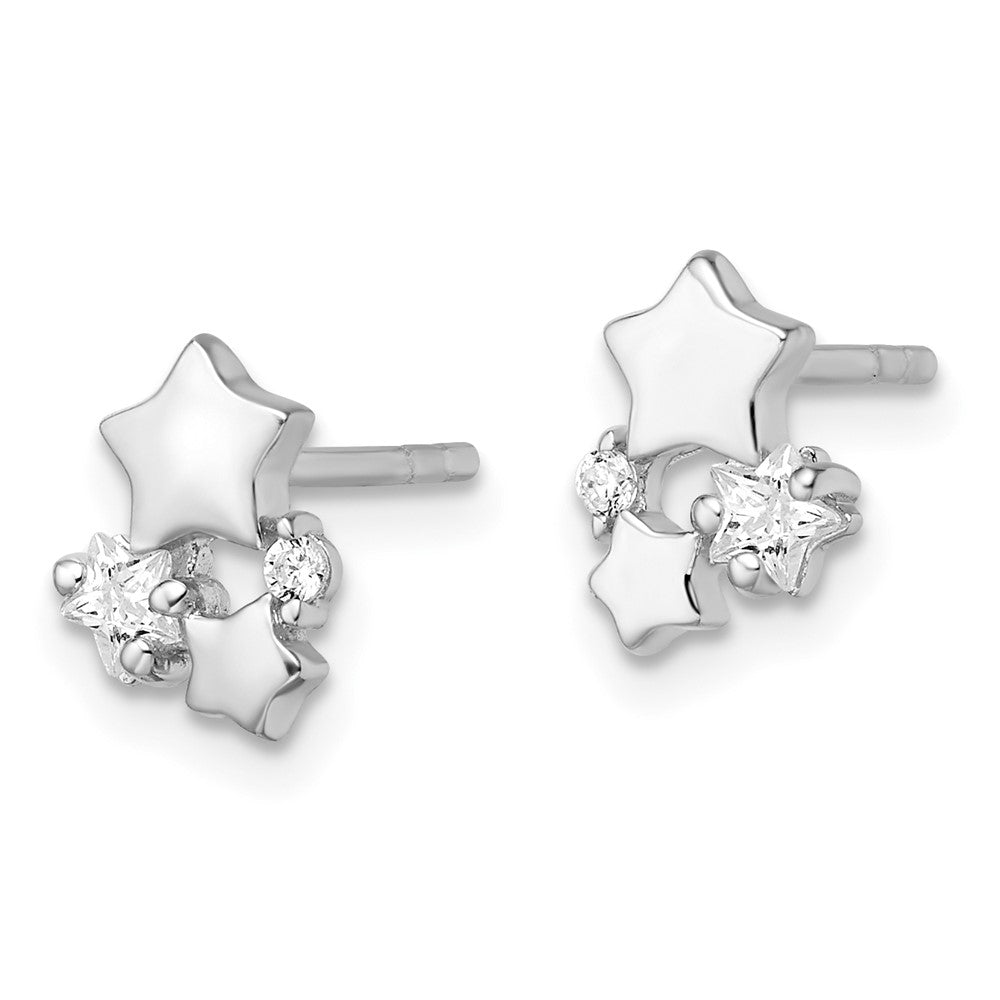 FJC Finejewelers 925 Sterling Silver Button Rhodium Plated Polished CZ Stars Post Earrings 9 x 6 mm