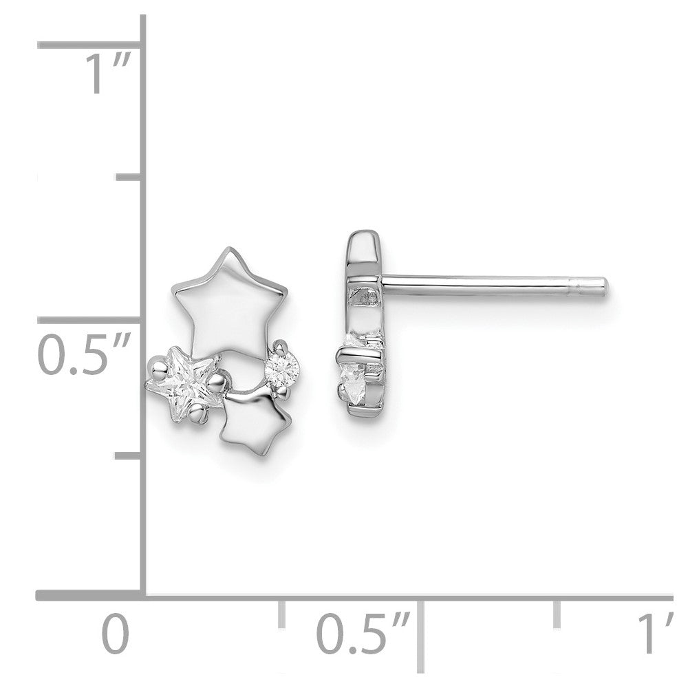 FJC Finejewelers 925 Sterling Silver Button Rhodium Plated Polished CZ Stars Post Earrings 9 x 6 mm