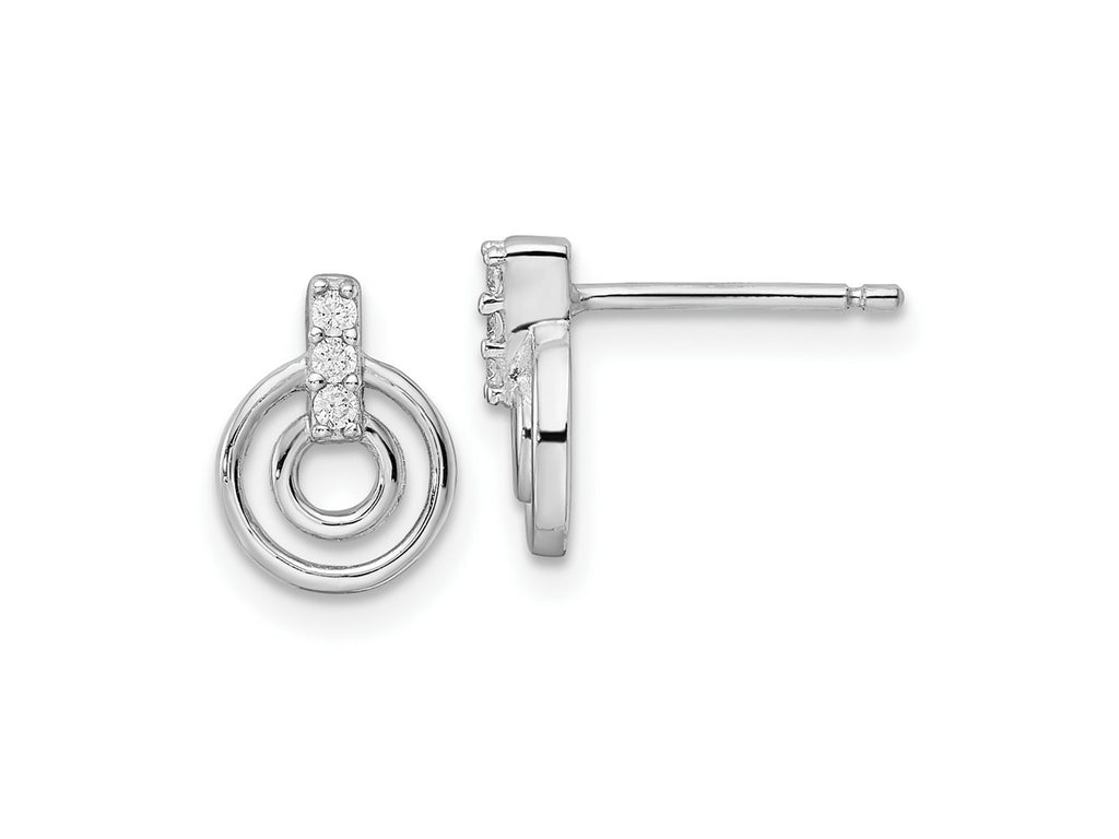 FJC Finejewelers 925 Sterling Silver Button Rhodium Plated Polished CZ Circles Post Earrings 10 x 7 mm