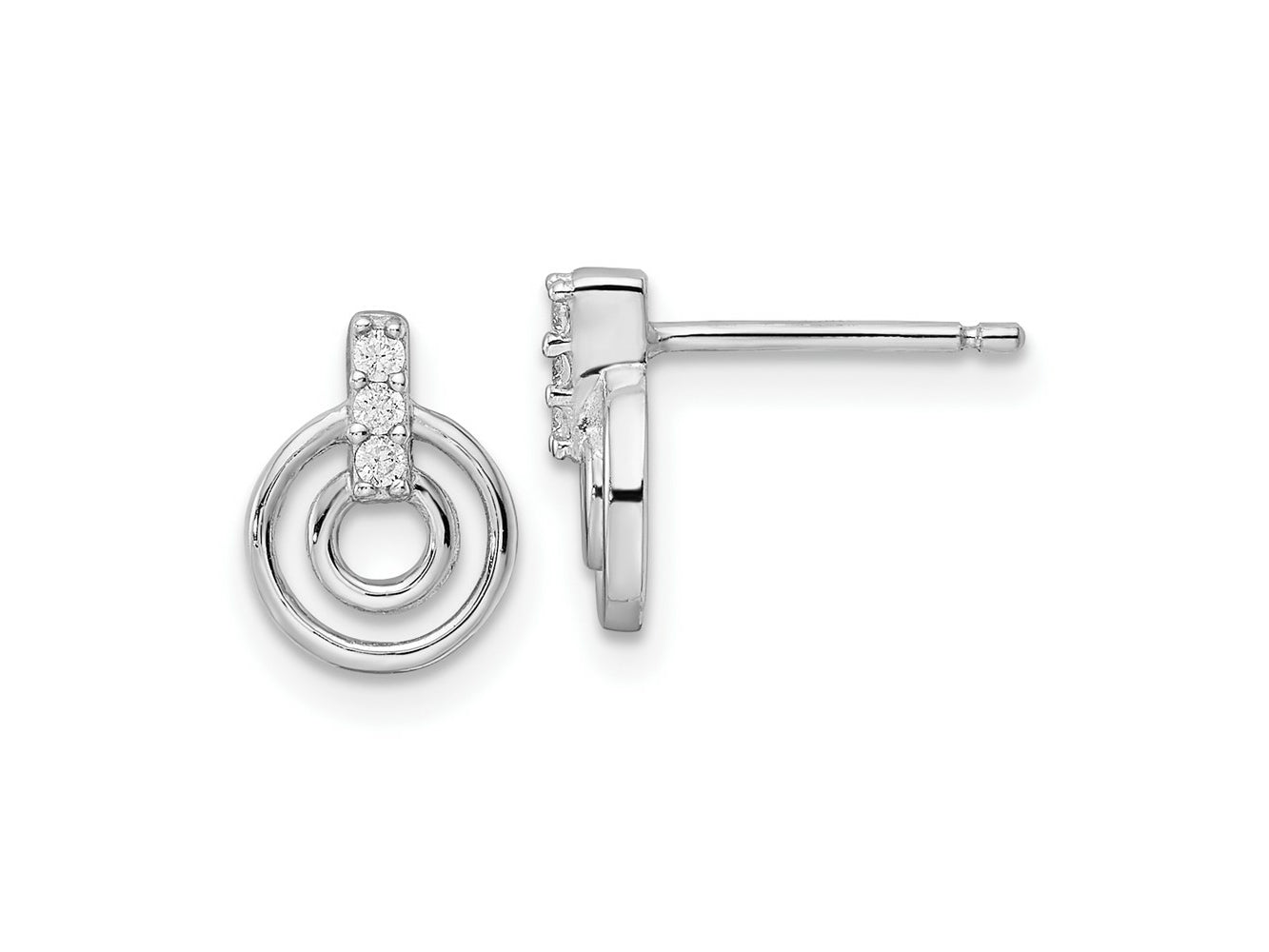 FJC Finejewelers 925 Sterling Silver Button Rhodium Plated Polished CZ Circles Post Earrings 10 x 7 mm