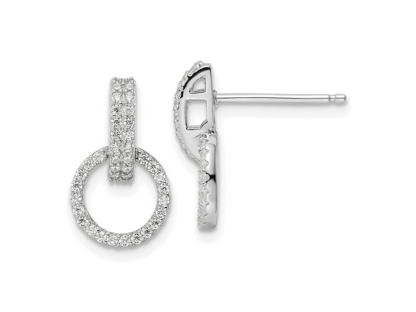 FJC Finejewelers 925 Sterling Silver Rhodium Plated Polished CZ Circle Post Dangle Earrings 15 x 9 mm