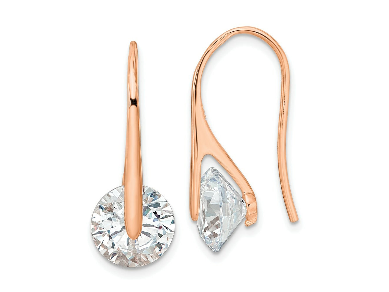 FJC Finejewelers 925 Sterling Silver Rose-tone Polished Round CZ Dangle Earrings 24 x 10 mm