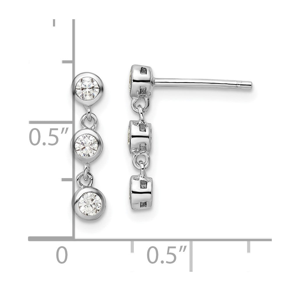 FJC Finejewelers 925 Sterling Silver Rhodium Plated Polished Three CZ Post Dangle Earrings 15 x 3 mm