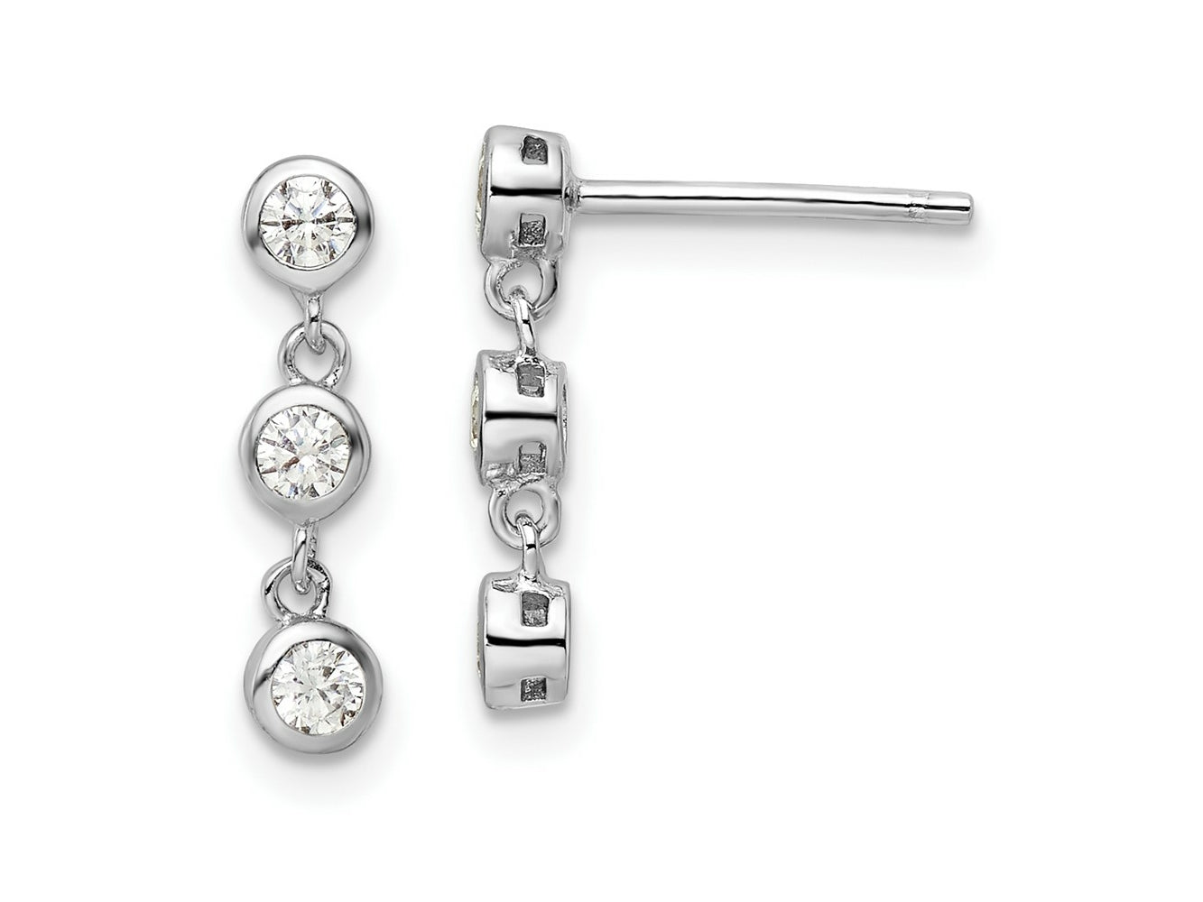 FJC Finejewelers 925 Sterling Silver Rhodium Plated Polished Three CZ Post Dangle Earrings 15 x 3 mm
