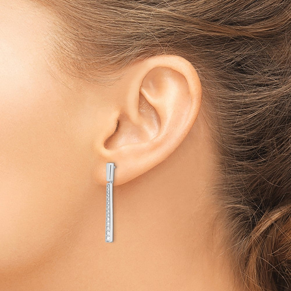 FJC Finejewelers 925 Sterling Silver Rhodium Plated Polished CZ Tapered Post Dangle Earrings 33 x 3 mm
