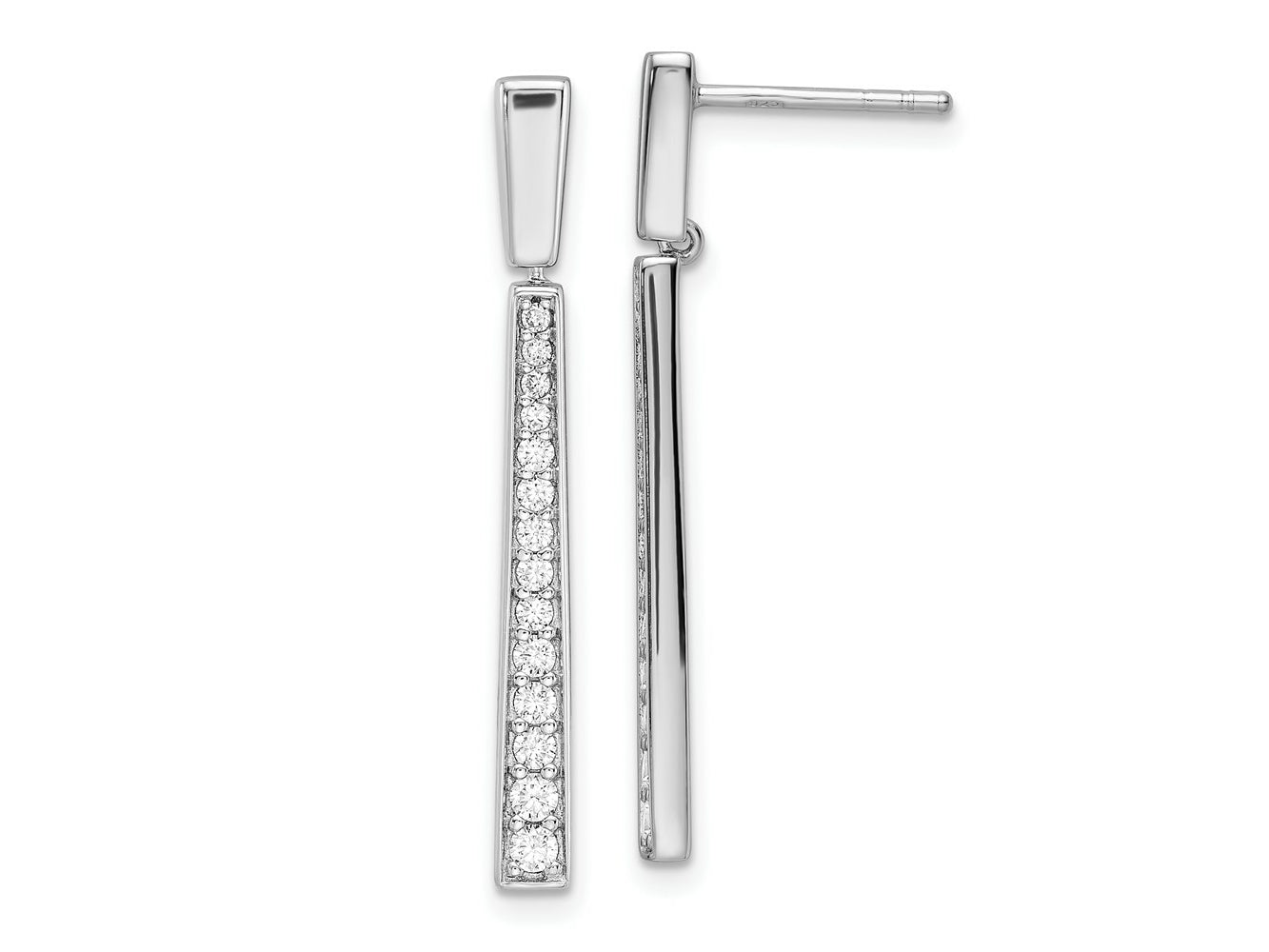 FJC Finejewelers 925 Sterling Silver Rhodium Plated Polished CZ Tapered Post Dangle Earrings 33 x 3 mm