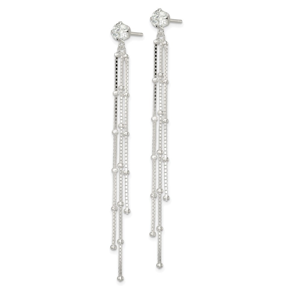 FJC Finejewelers 925 Sterling Silver Polished CZ and Beaded Chain Post Dangle Earrings 72 x 5 mm