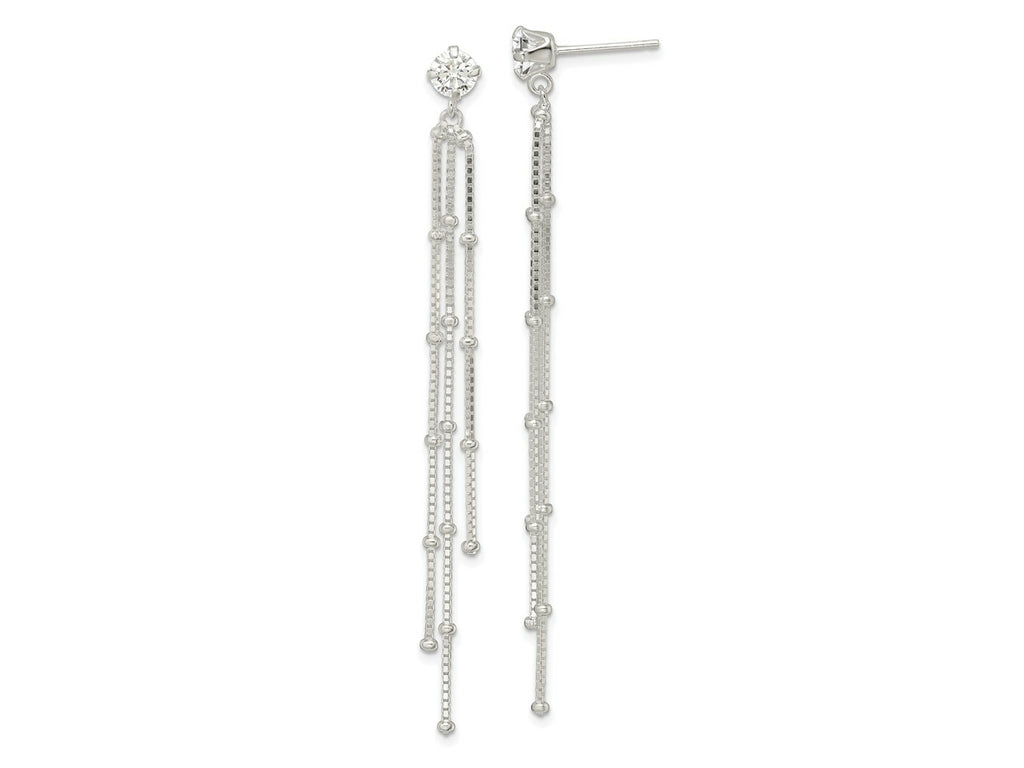 FJC Finejewelers 925 Sterling Silver Polished CZ and Beaded Chain Post Dangle Earrings 72 x 5 mm