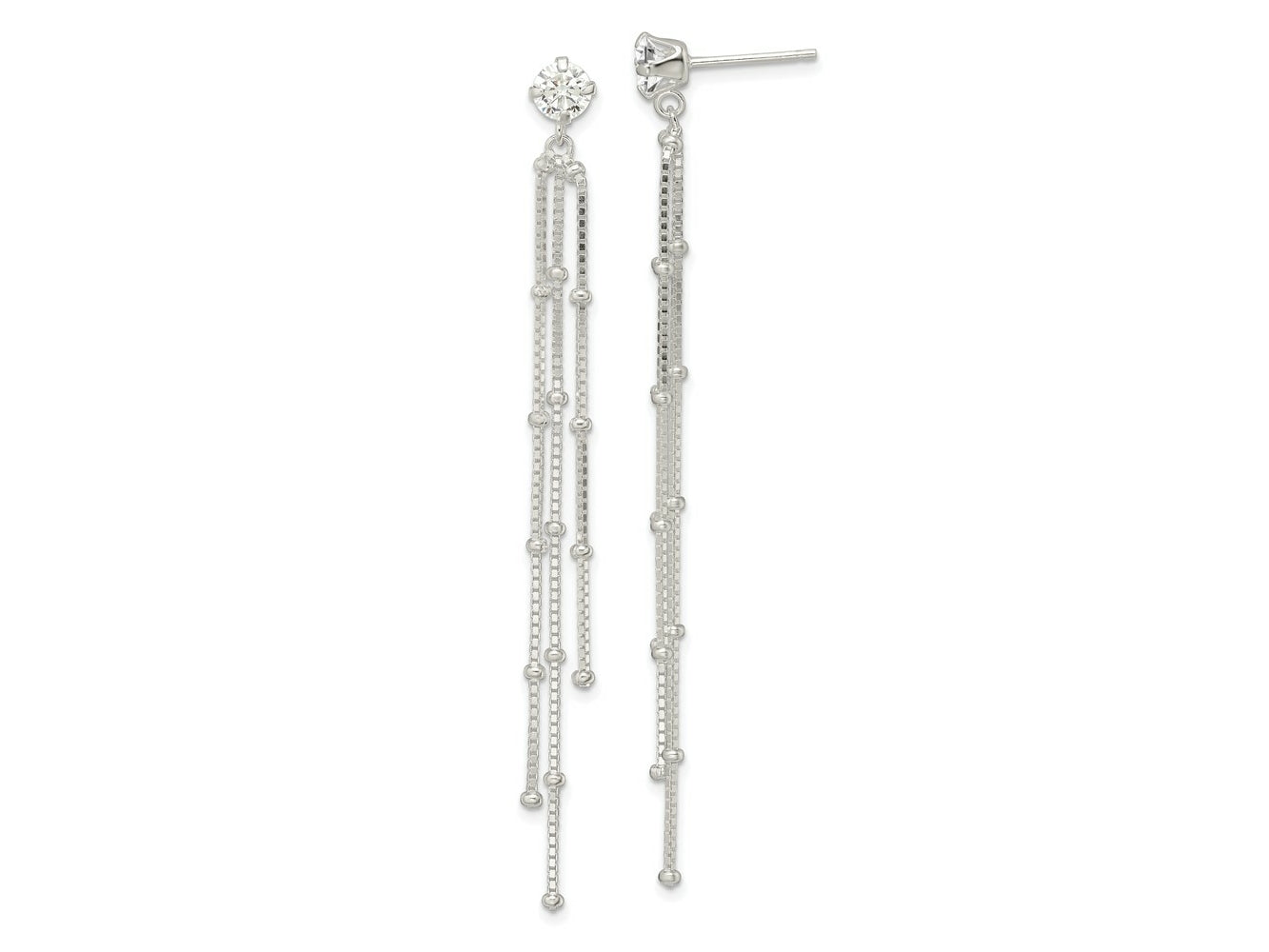 FJC Finejewelers 925 Sterling Silver Polished CZ and Beaded Chain Post Dangle Earrings 72 x 5 mm