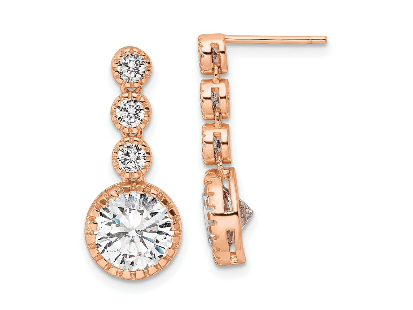 FJC Finejewelers 925 Sterling Silver Rose-tone Polished Round CZ Post Dangle Earrings 22 x 4 mm (range)