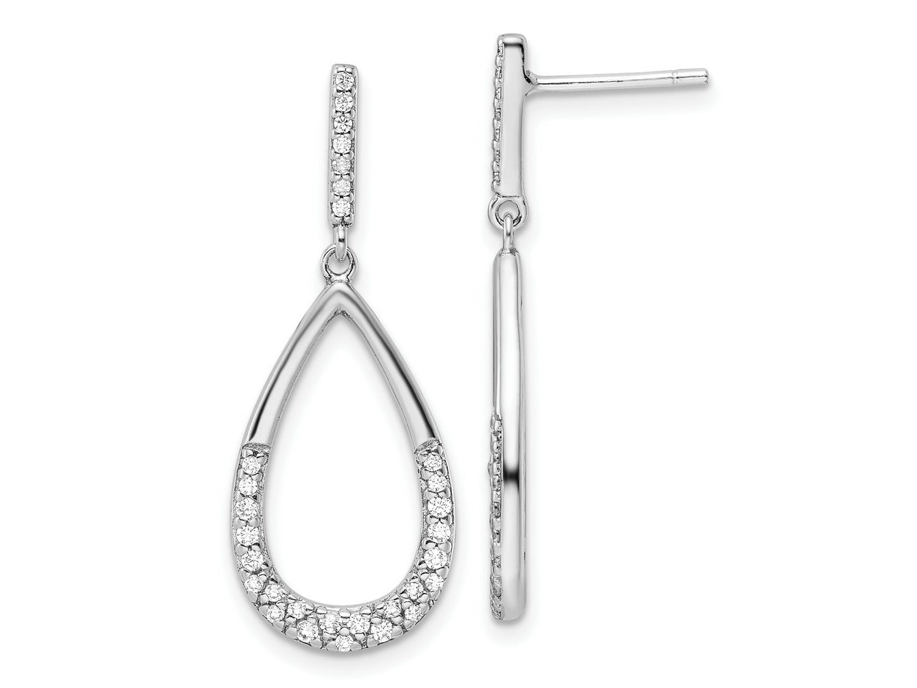 FJC Finejewelers 925 Sterling Silver Rhodium Plated Polished CZ Teardrop Dangle Post Earrings 32 x 12 mm