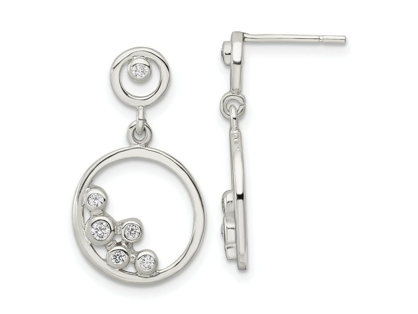 FJC Finejewelers 925 Sterling Silver Polished CZ Circle Dangle Post Earrings 24 x 13 mm