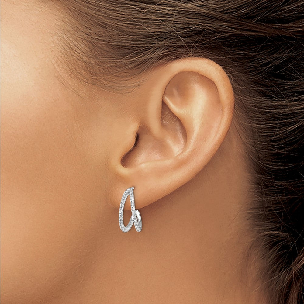 FJC Finejewelers 925 Sterling Silver Polished Rhodium Plated CZ Post Hoop Earrings 16 x 15 mm