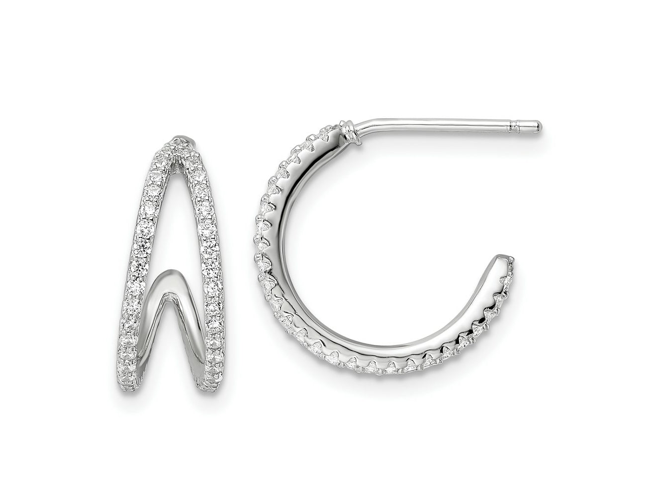 FJC Finejewelers 925 Sterling Silver Polished Rhodium Plated CZ Post Hoop Earrings 16 x 15 mm