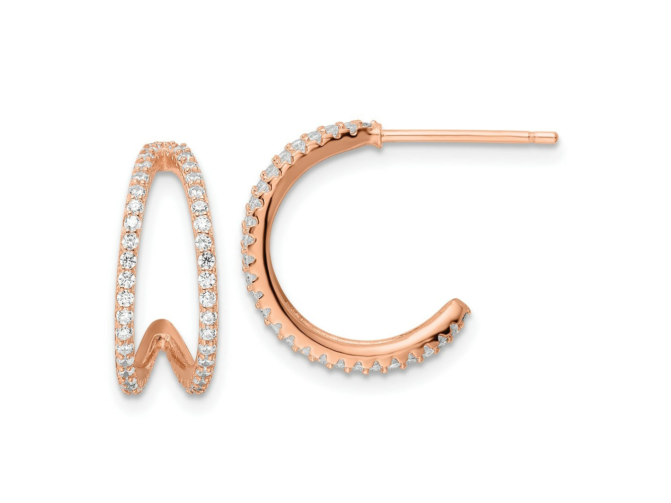 FJC Finejewelers 925 Sterling Silver Polished Rose-tone CZ Post Hoop Earrings 16 x 15 mm