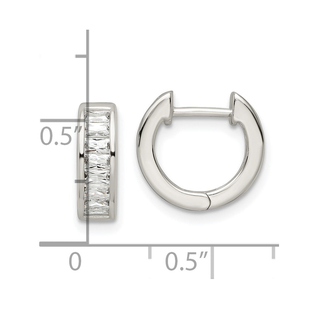FJC Finejewelers 925 Sterling Silver Polished Baguette CZ Hinged Hoop Earrings 12 x 13 mm