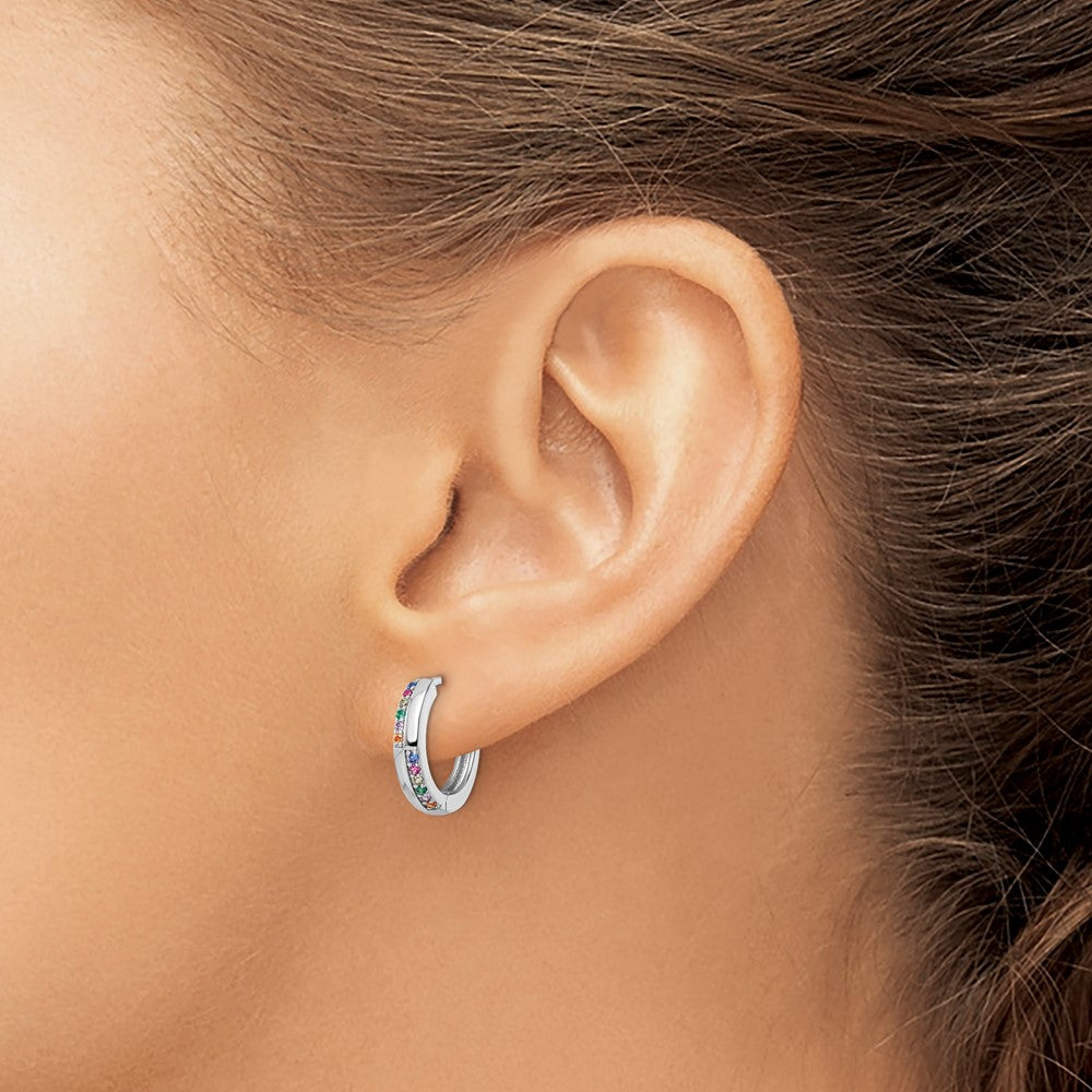 FJC Finejewelers 925 Sterling Silver Rhodium Plated Multicolor CZ Hinged Hoop Earrings 14 x 14 mm