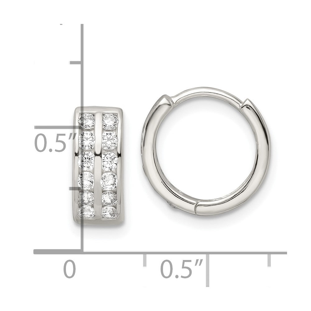 FJC Finejewelers 925 Sterling Silver Polished 2 Row CZ Hinged Hoop Earrings 13 x 13 mm