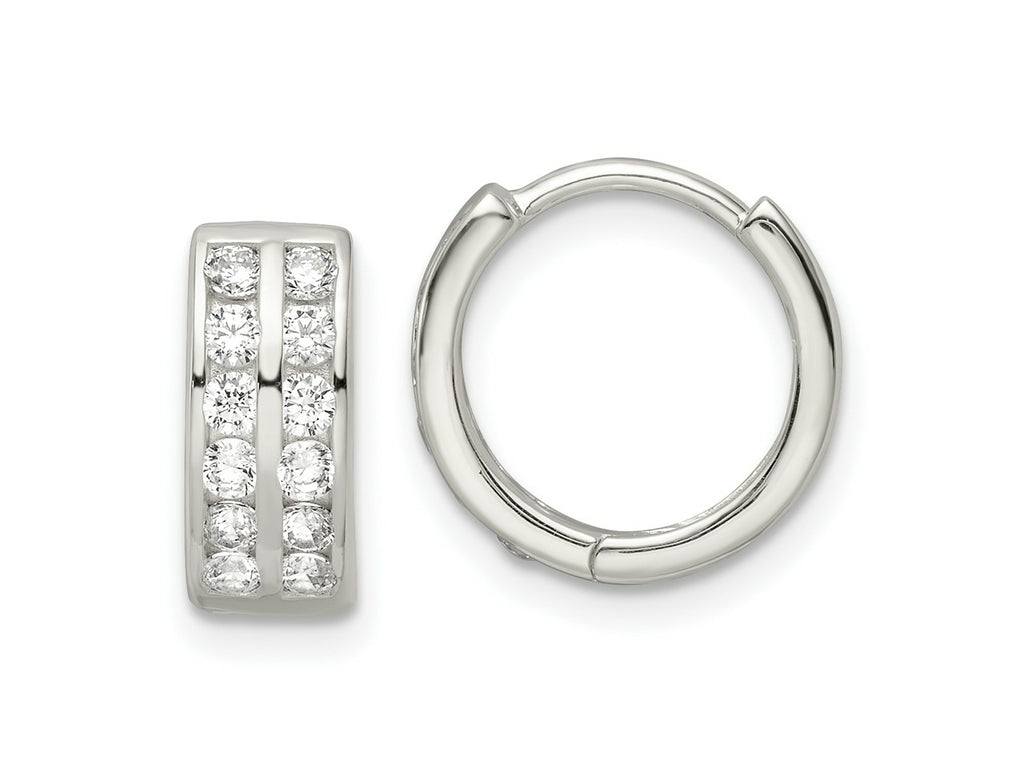 FJC Finejewelers 925 Sterling Silver Polished 2 Row CZ Hinged Hoop Earrings 13 x 13 mm