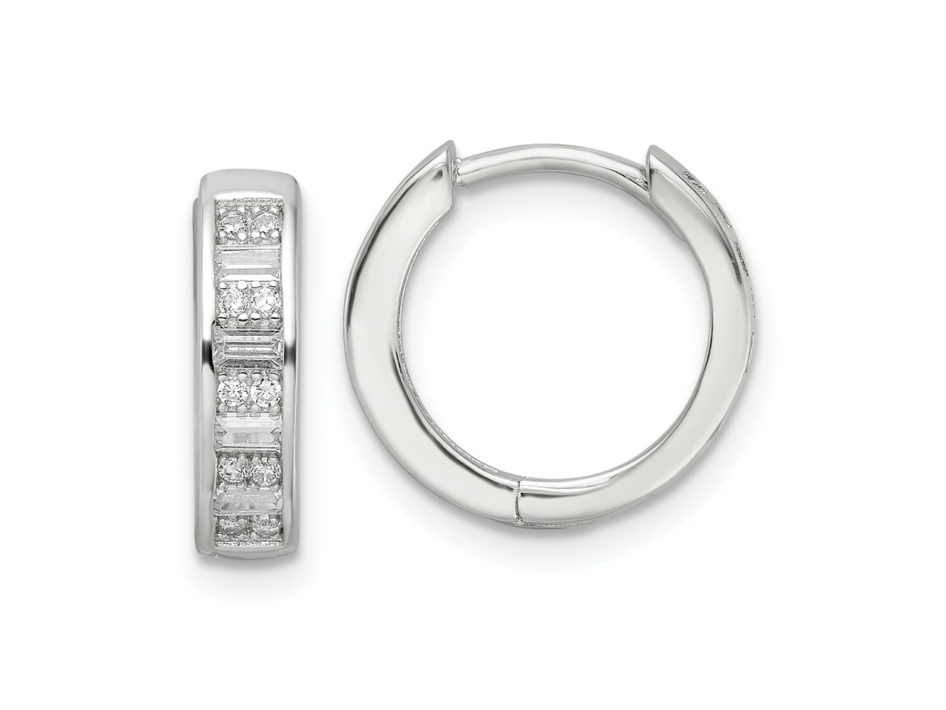 FJC Finejewelers 925 Sterling Silver Polished Rhodium Plated CZ Hinged Hoop Earrings 14 x 14 mm