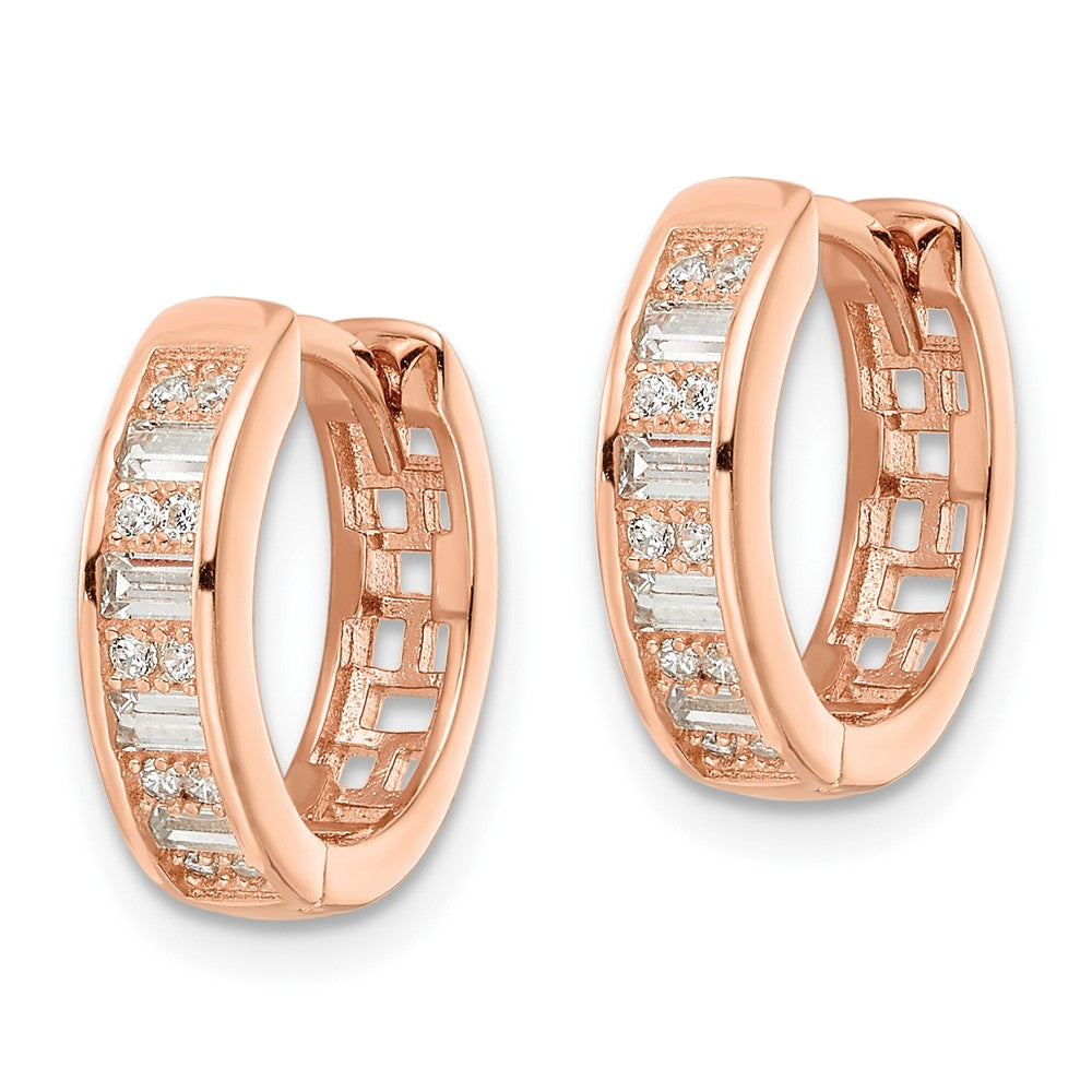 FJC Finejewelers 925 Sterling Silver Polished Rose-tone CZ Hinged Hoop Earrings 14 x 14 mm