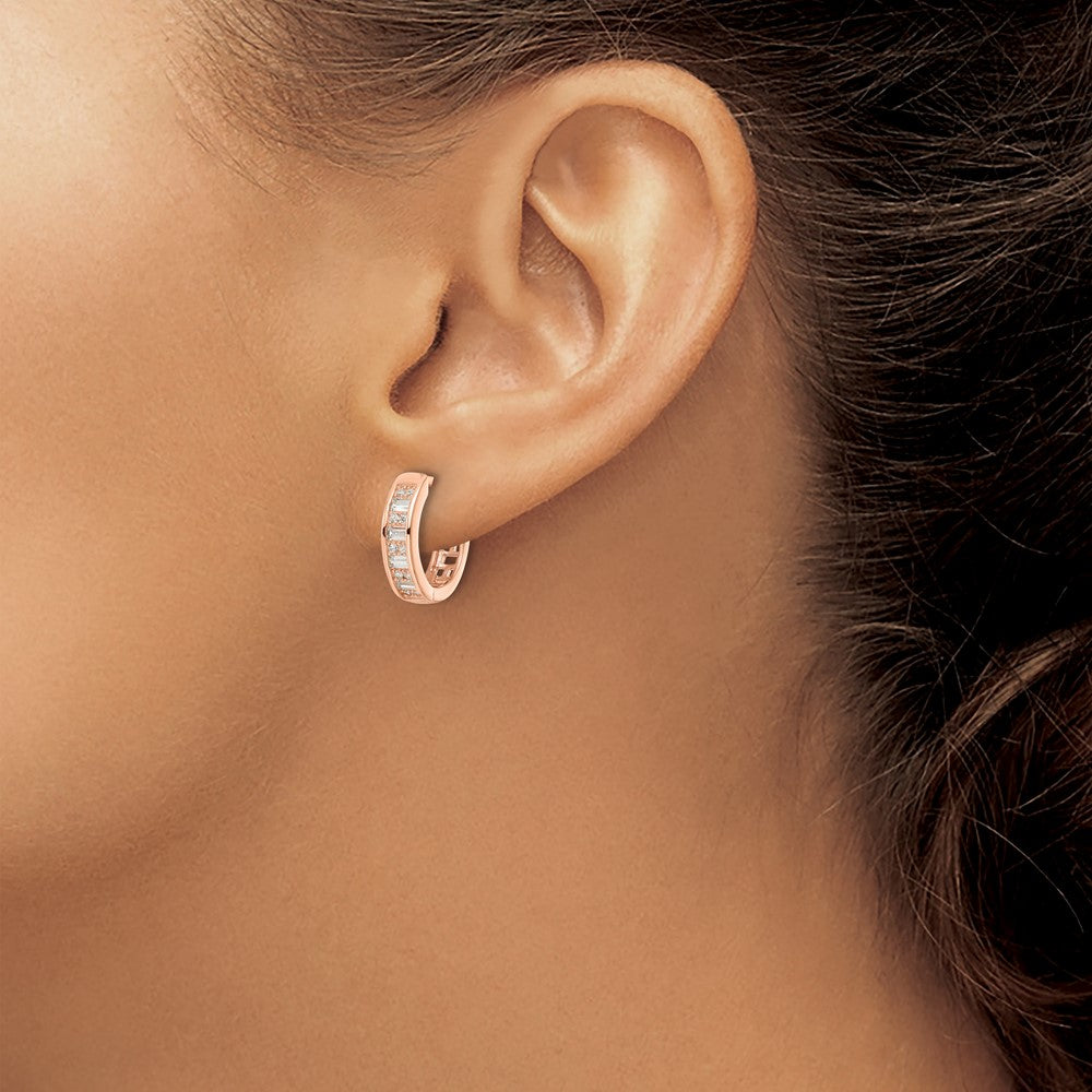 FJC Finejewelers 925 Sterling Silver Polished Rose-tone CZ Hinged Hoop Earrings 14 x 14 mm