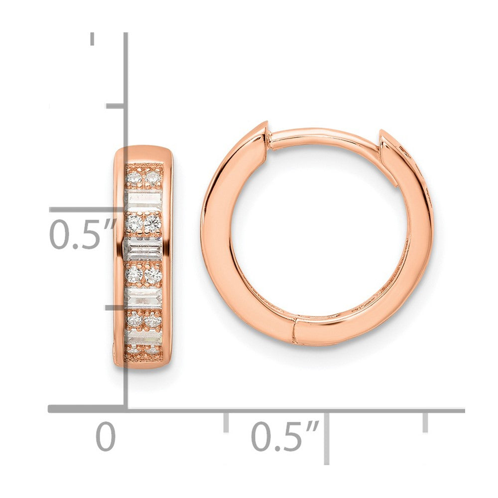 FJC Finejewelers 925 Sterling Silver Polished Rose-tone CZ Hinged Hoop Earrings 14 x 14 mm