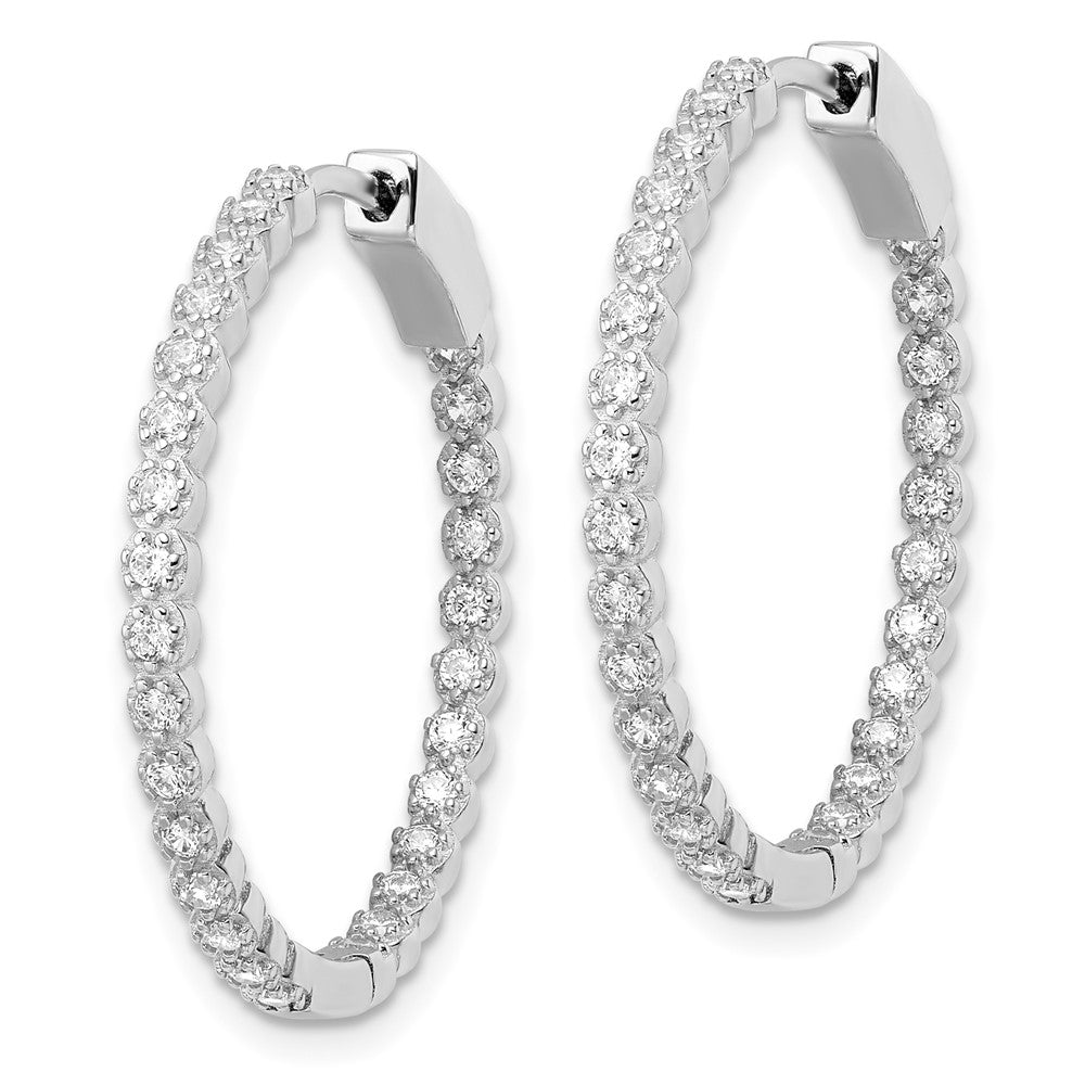 FJC Finejewelers 925 Sterling Silver Polished Rhodium Plated In and Out CZ Hinged Hoop Earrings 29 x 28 mm