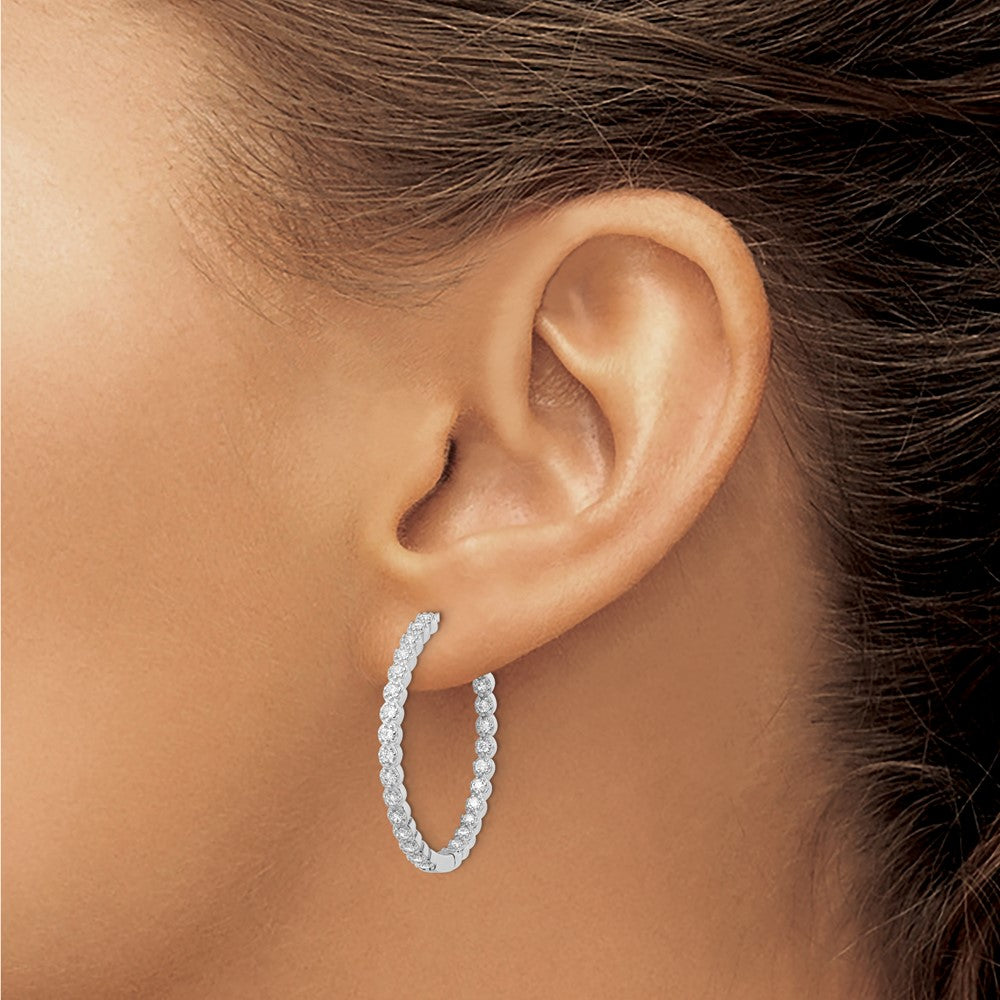FJC Finejewelers 925 Sterling Silver Polished Rhodium Plated In and Out CZ Hinged Hoop Earrings 29 x 28 mm