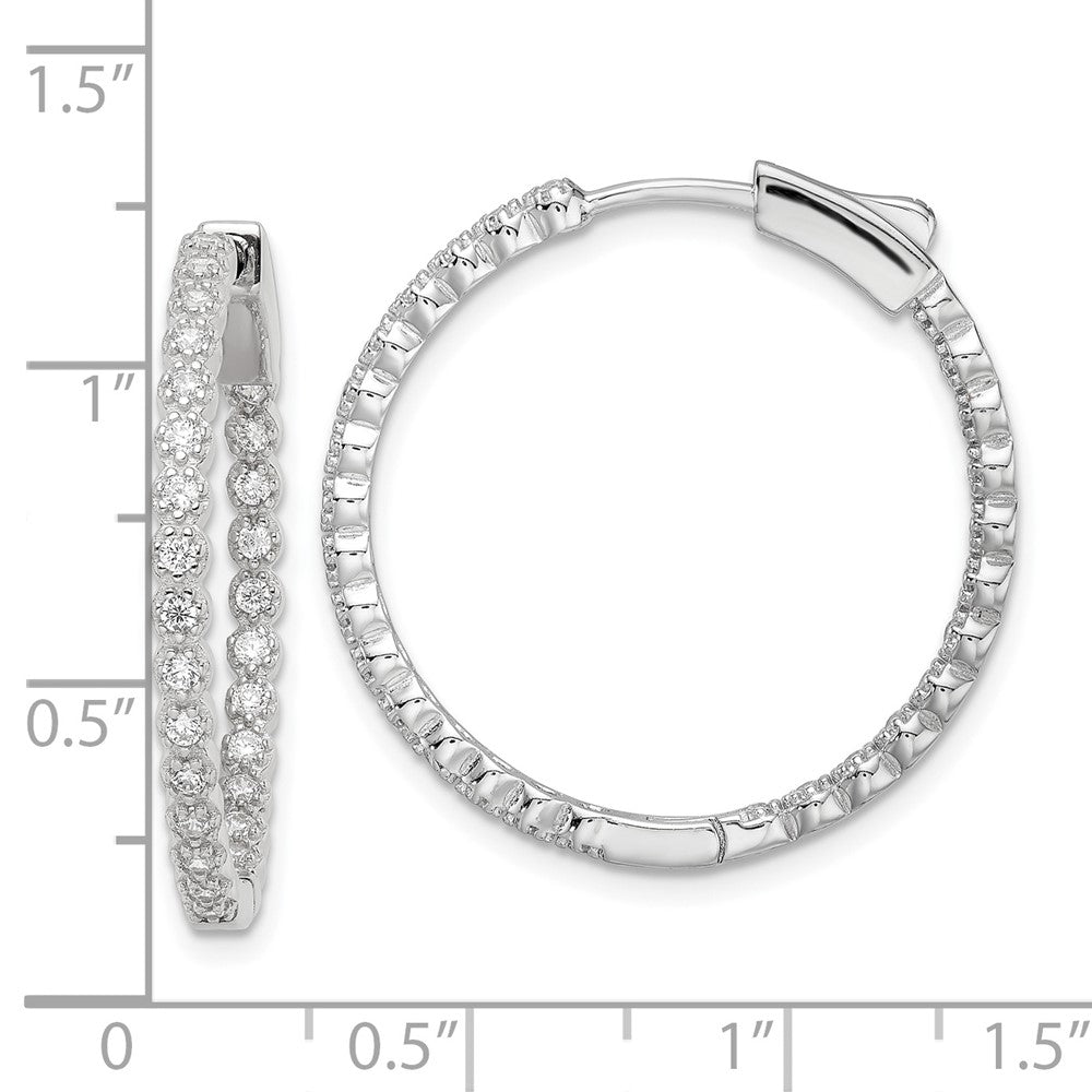 FJC Finejewelers 925 Sterling Silver Polished Rhodium Plated In and Out CZ Hinged Hoop Earrings 29 x 28 mm