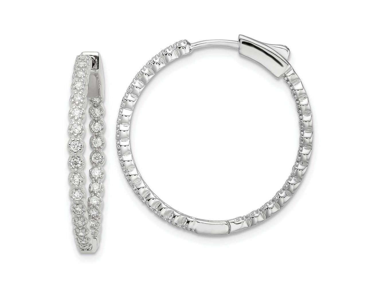 FJC Finejewelers 925 Sterling Silver Polished Rhodium Plated In and Out CZ Hinged Hoop Earrings 29 x 28 mm