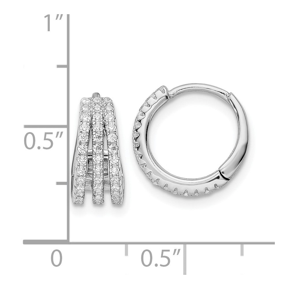 FJC Finejewelers 925 Sterling Silver  Polished Triple Row CZ Hinged Hoop Earrings 12 x 12 mm