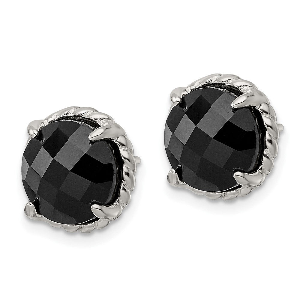 FJC Finejewelers 925 Sterling Silver Button Polished and Twisted Edge Round Onyx Post Earrings 11 x 12 mm