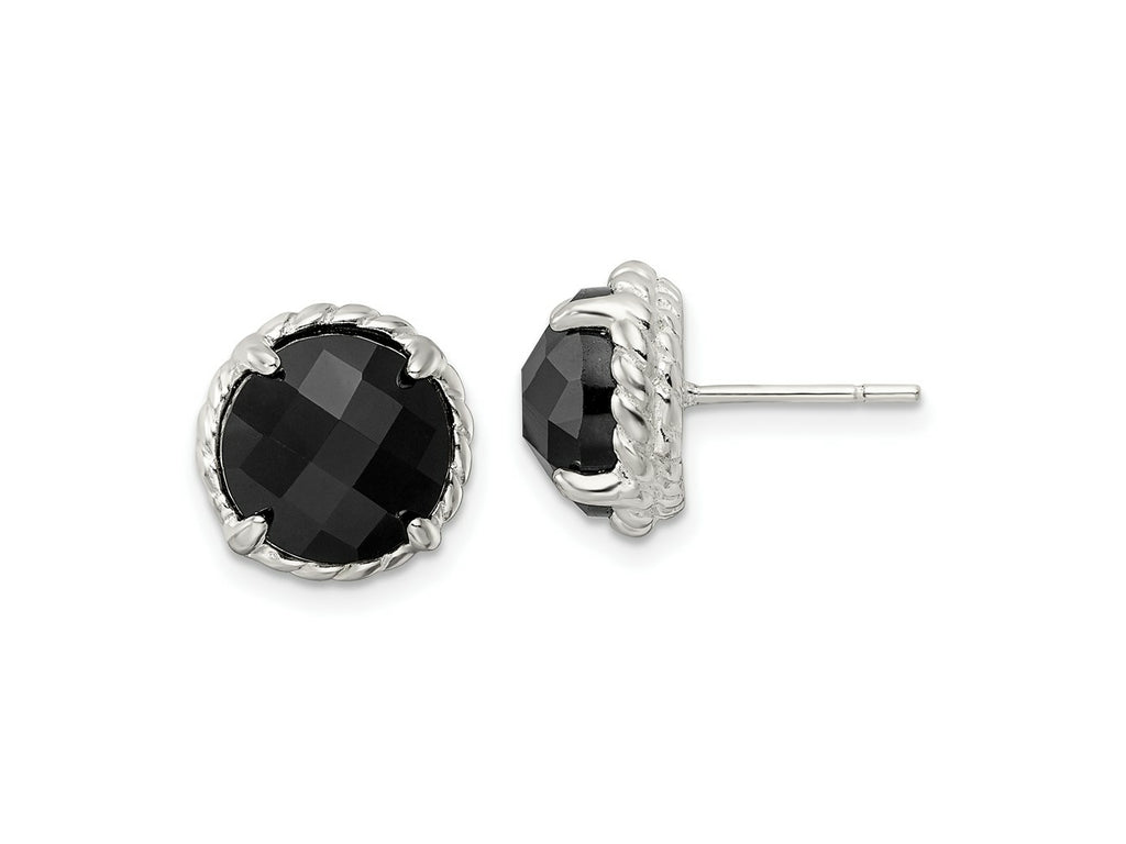 FJC Finejewelers 925 Sterling Silver Button Polished and Twisted Edge Round Onyx Post Earrings 11 x 12 mm