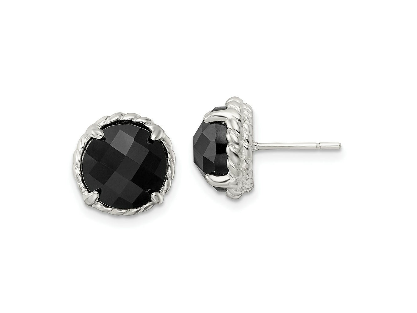 FJC Finejewelers 925 Sterling Silver Button Polished and Twisted Edge Round Onyx Post Earrings 11 x 12 mm