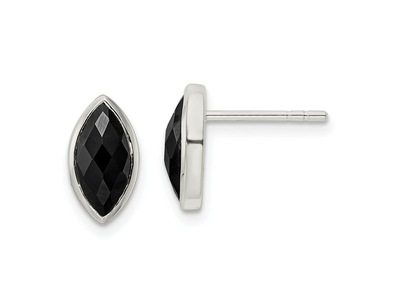 FJC Finejewelers 925 Sterling Silver Button Polished Marquise Onyx Post Earrings 11 x 6 mm
