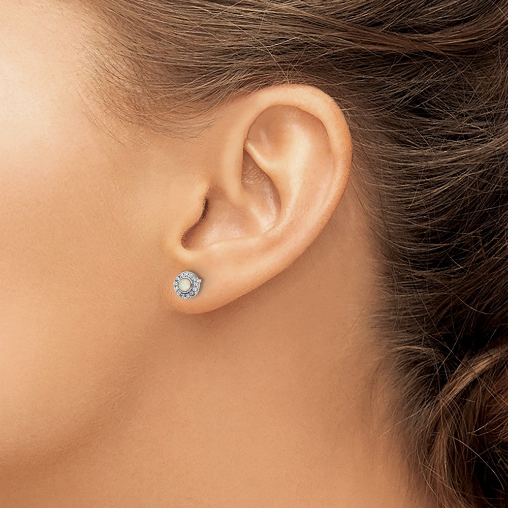 FJC Finejewelers 925 Sterling Silver Button Rhod-plated Created Opal and CZ Halo Post Earrings 6 x 6 mm