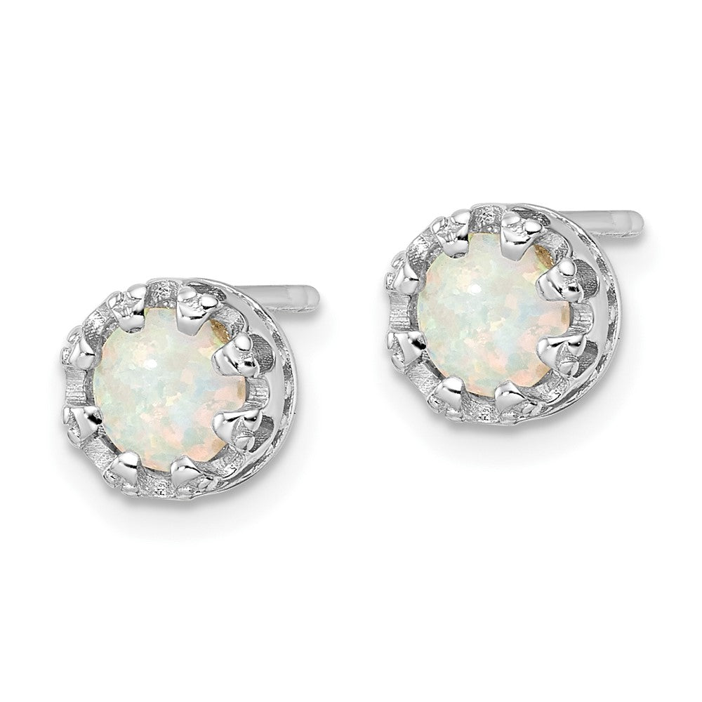 FJC Finejewelers 925 Sterling Silver Button Rhodium Plated Polished Created Opal Post Earrings 7 x 7 mm