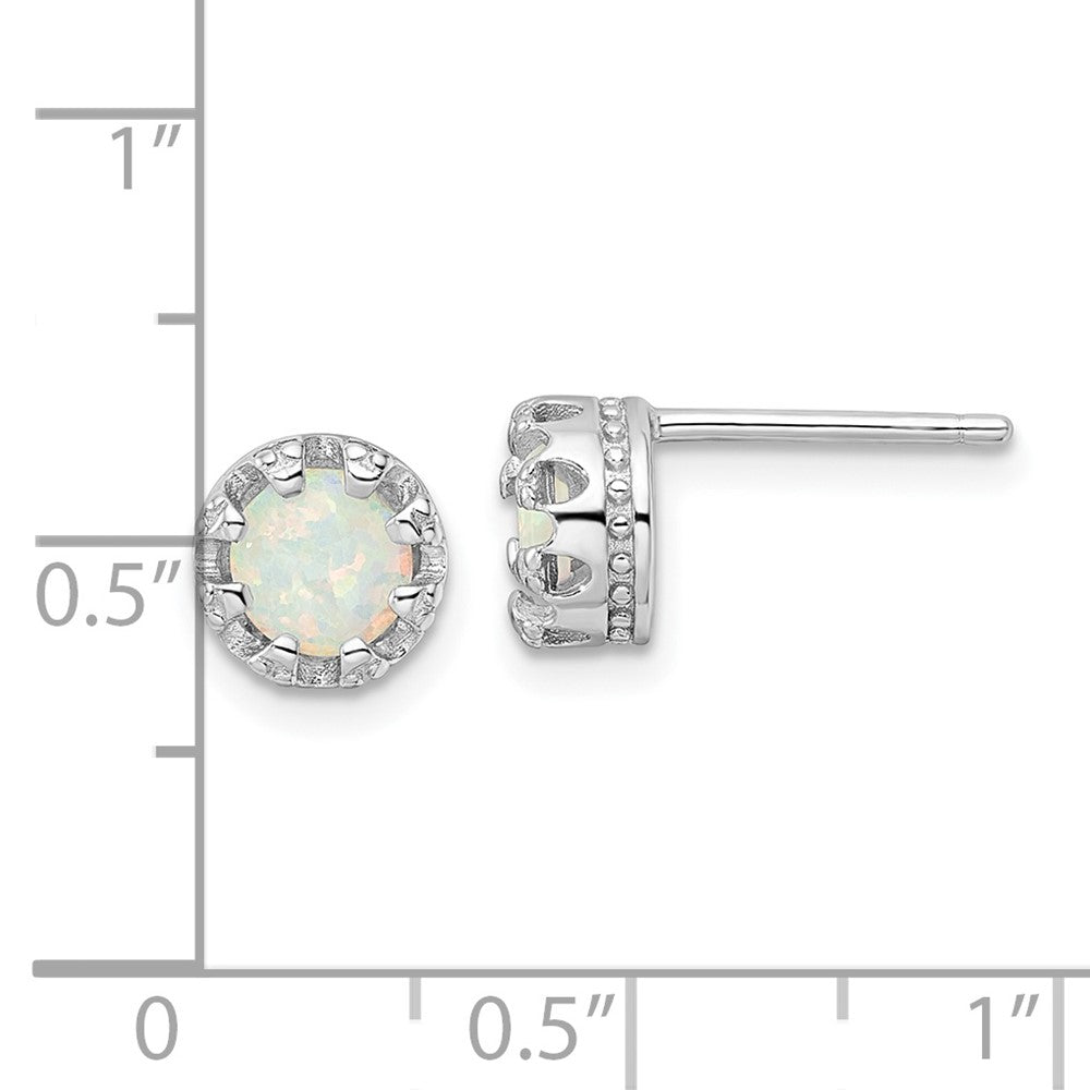 FJC Finejewelers 925 Sterling Silver Button Rhodium Plated Polished Created Opal Post Earrings 7 x 7 mm