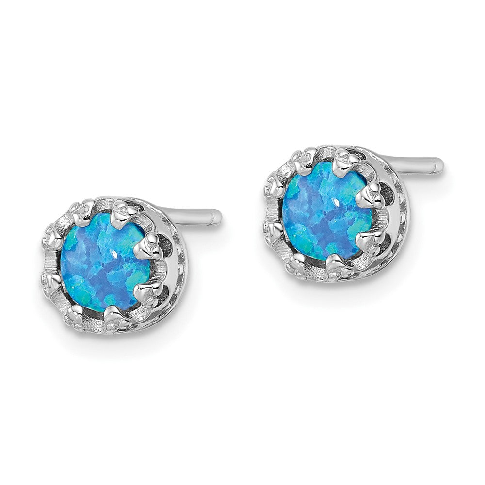 FJC Finejewelers 925 Sterling Silver Button  Polished Blue Created Opal Post Earrings 7 x 7 mm
