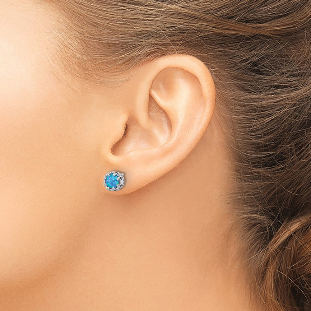FJC Finejewelers 925 Sterling Silver Button  Polished Blue Created Opal Post Earrings 7 x 7 mm