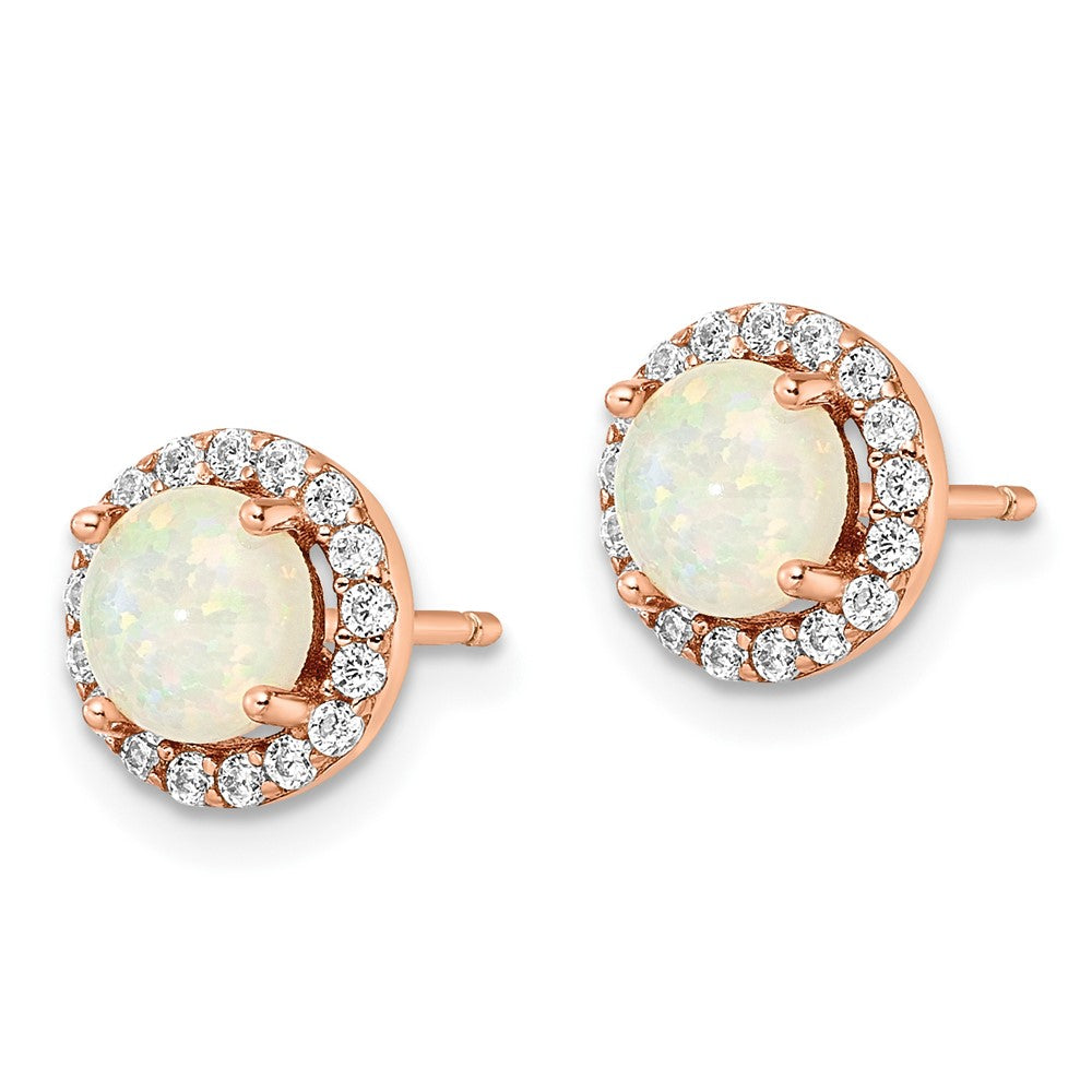 FJC Finejewelers 925 Sterling Silver Button Rose-tone Created Opal and CZ Halo Post Earrings 8 x 8 mm