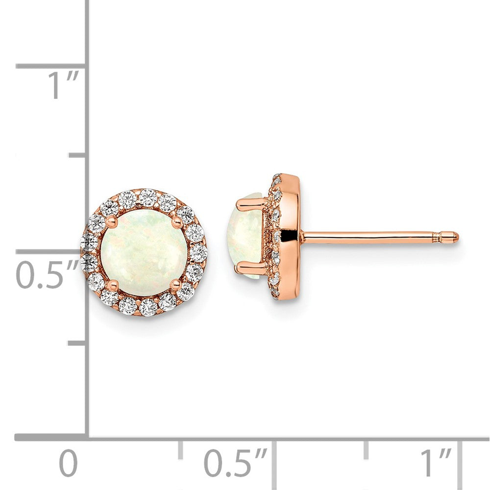 FJC Finejewelers 925 Sterling Silver Button Rose-tone Created Opal and CZ Halo Post Earrings 8 x 8 mm