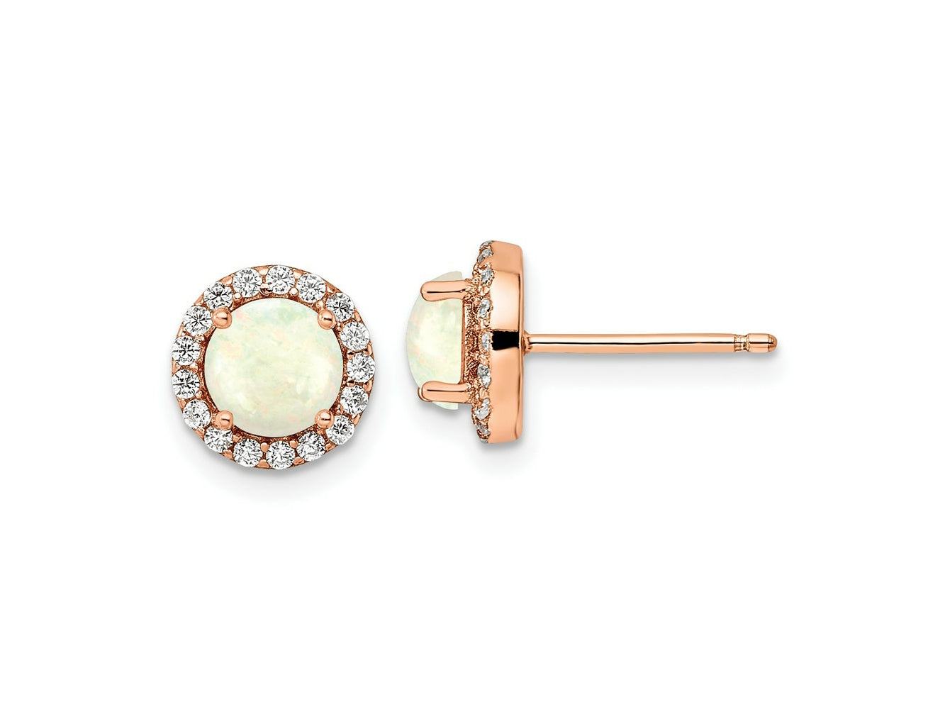 FJC Finejewelers 925 Sterling Silver Button Rose-tone Created Opal and CZ Halo Post Earrings 8 x 8 mm
