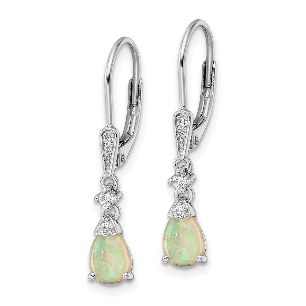 FJC Finejewelers 925 Sterling Silver Dangle  CZ and Created Opal Teardrop Leverback Earrings 29 x 5 mm
