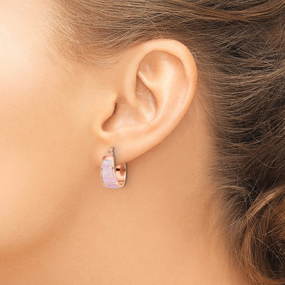 FJC Finejewelers 925 Sterling Silver Rose-tone Polished Pink Created Opal Inlay Hoop Earrings 17 x 16 mm