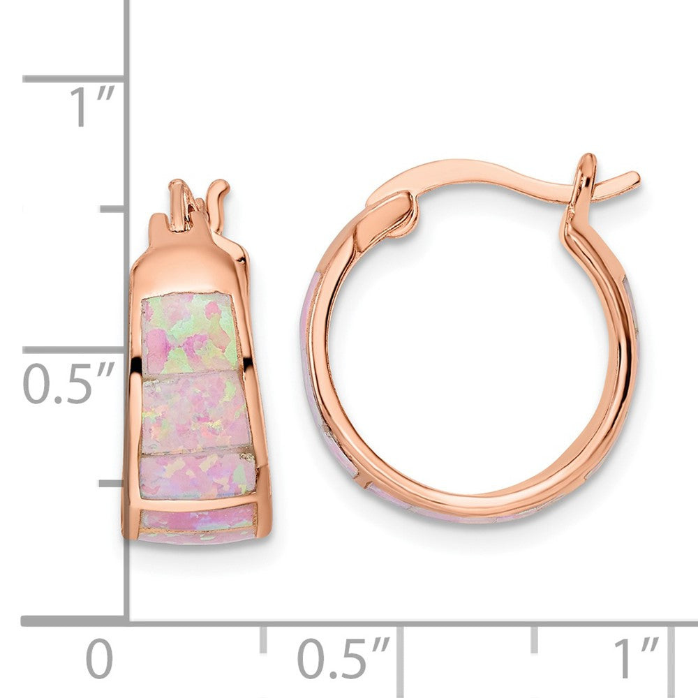 FJC Finejewelers 925 Sterling Silver Rose-tone Polished Pink Created Opal Inlay Hoop Earrings 17 x 16 mm