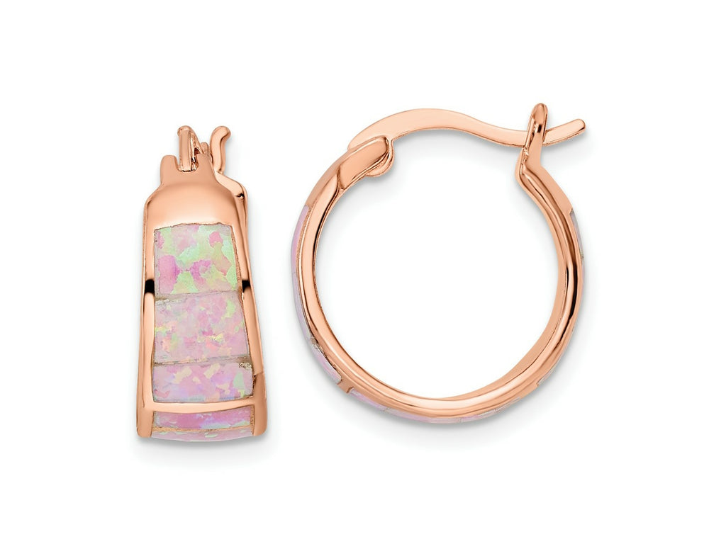 FJC Finejewelers 925 Sterling Silver Rose-tone Polished Pink Created Opal Inlay Hoop Earrings 17 x 16 mm