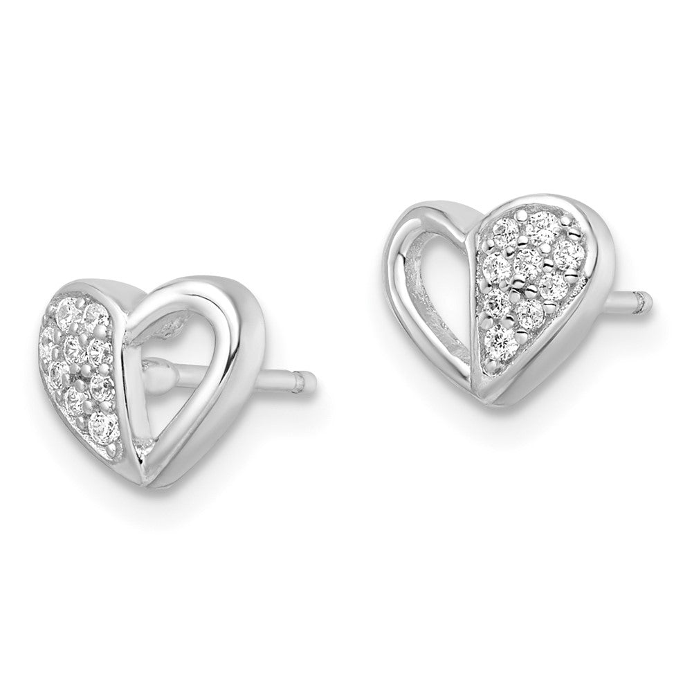 FJC Finejewelers 925 Sterling Silver Button Rhodium Plated CZ Heart Post Earrings 7 x 9 mm