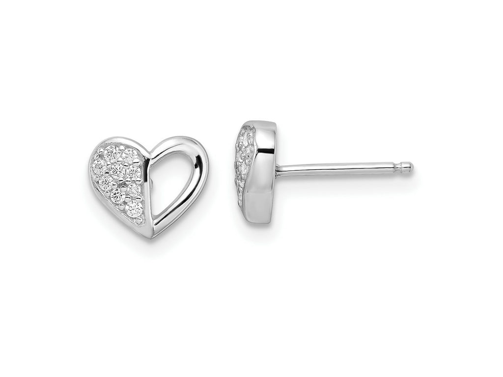 FJC Finejewelers 925 Sterling Silver Button Rhodium Plated CZ Heart Post Earrings 7 x 9 mm